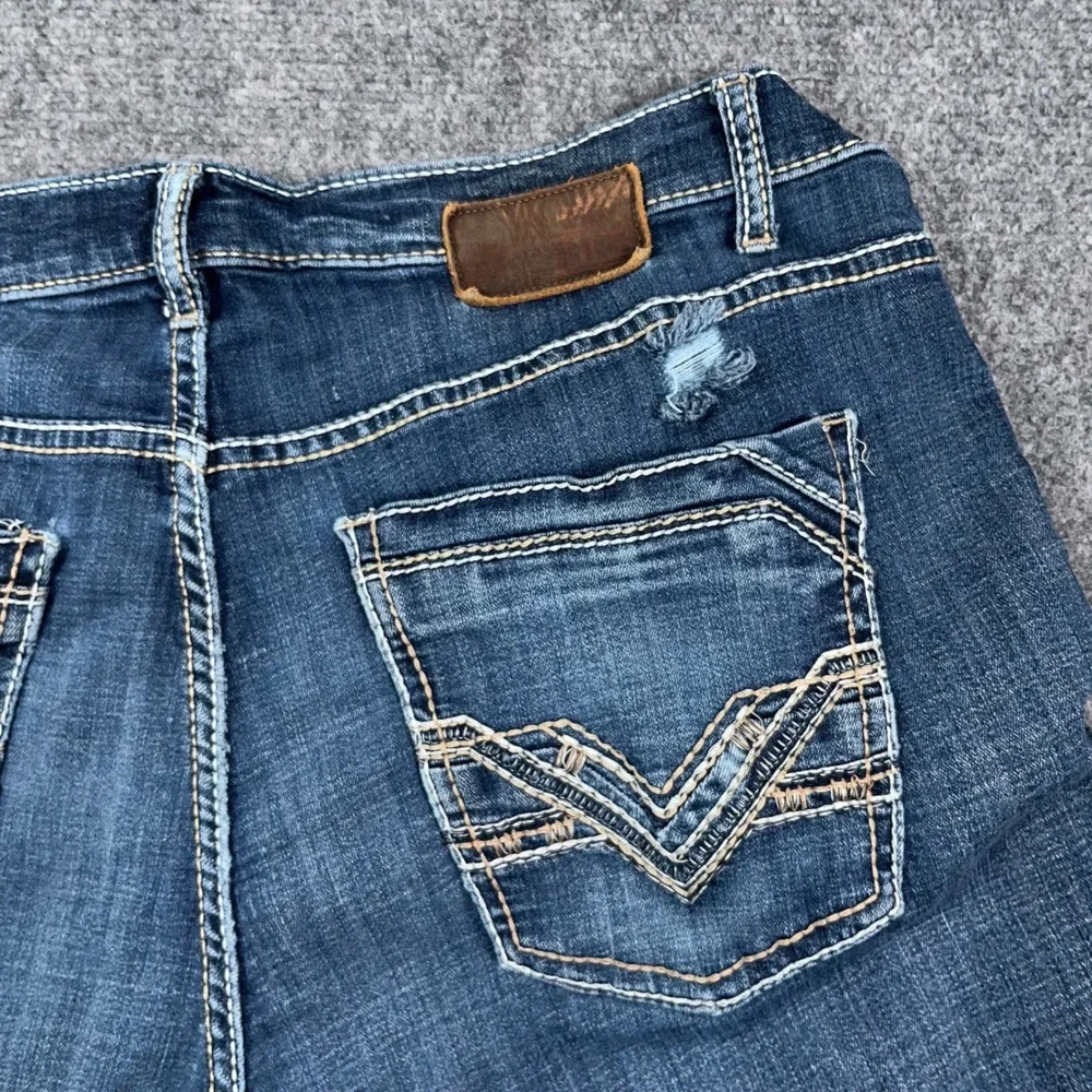 BKE Tyler Straight Leg Jeans Mens 38Rx Distressed Whisker Wash Blue